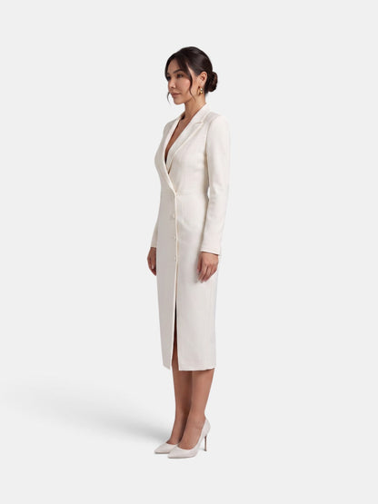 Women's Elegant White Midi Blazer Dress