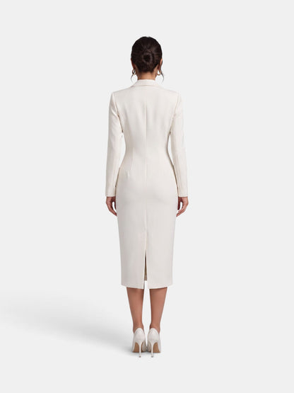 Women's Elegant White Midi Blazer Dress