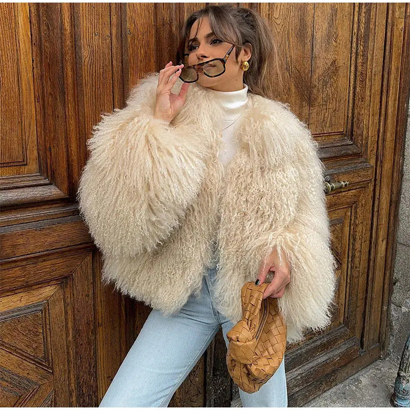 Women's Fluffy High Collar Faux Fur Winter Jacket