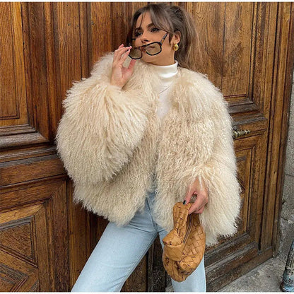 Women's Fluffy High Collar Faux Fur Winter Jacket
