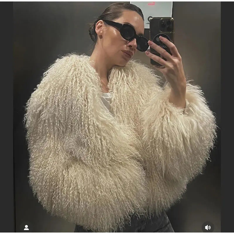 Women's Fluffy High Collar Faux Fur Winter Jacket