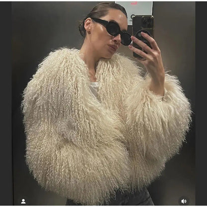 Women's Fluffy High Collar Faux Fur Winter Jacket
