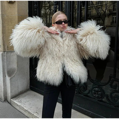 Women's Fluffy High Collar Faux Fur Winter Jacket