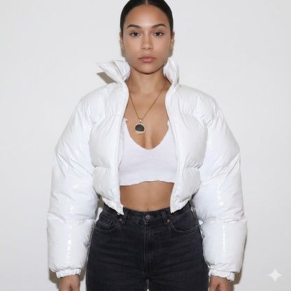 Women's Glossy Cropped Puffer Jacket Winter Coat