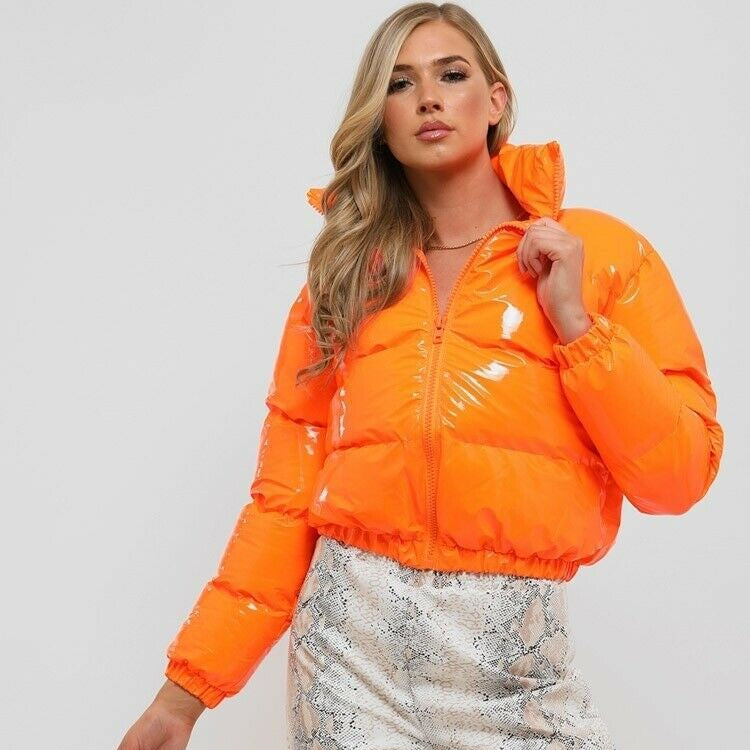 Women's Glossy Cropped Puffer Jacket Winter Coat