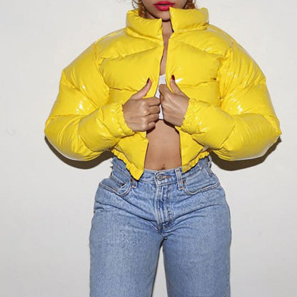 Women's Glossy Cropped Puffer Jacket Winter Coat