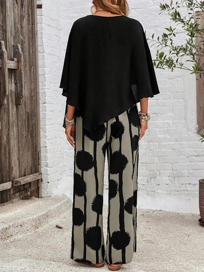 Women's Graphic Print Wide Leg Pants Set