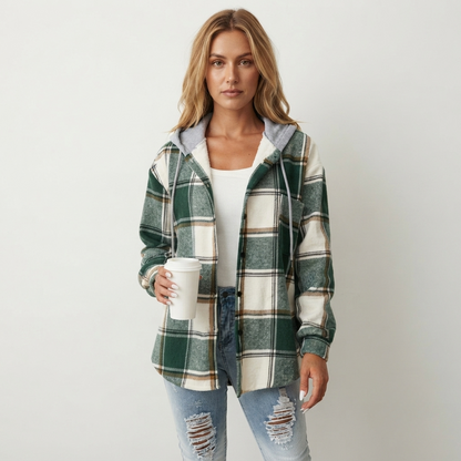 Women's Hooded Plaid Flannel Shacket
