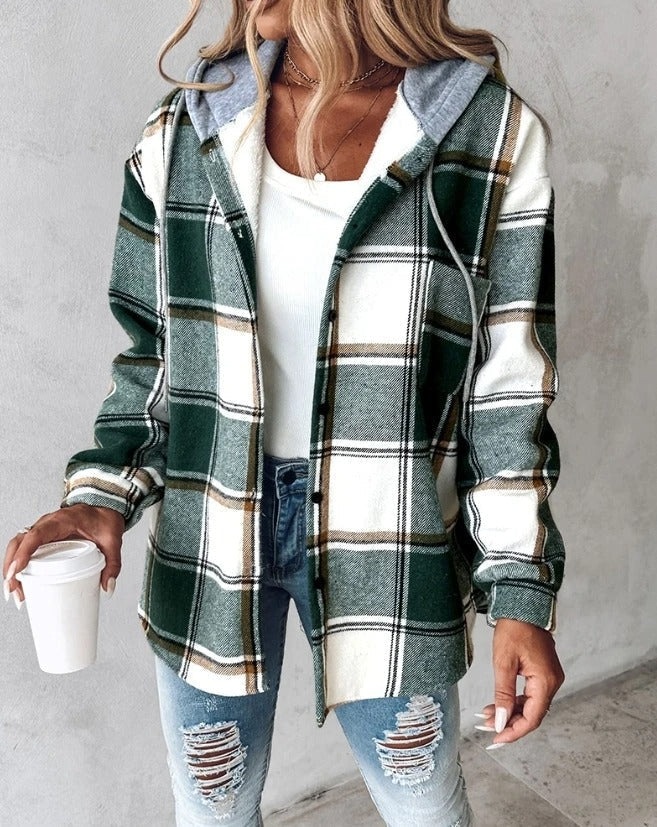 Women's Hooded Plaid Flannel Shacket