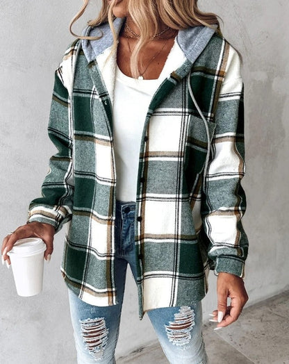 Women's Hooded Plaid Flannel Shacket