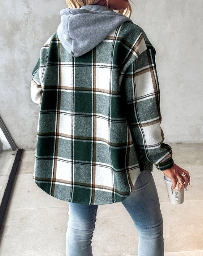Women's Hooded Plaid Flannel Shacket