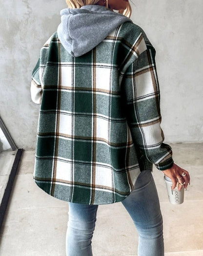 Women's Hooded Plaid Flannel Shacket