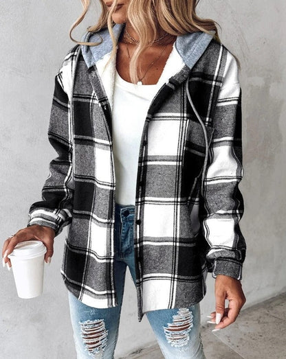 Women's Hooded Plaid Flannel Shacket