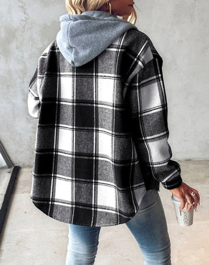 Women's Hooded Plaid Flannel Shacket