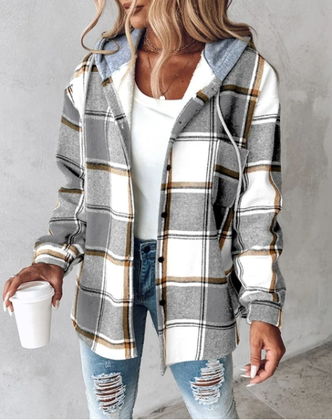 Women's Hooded Plaid Flannel Shacket