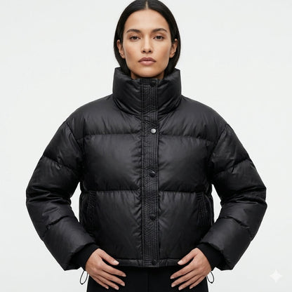 Women's Lightweight Cropped Black Puffer Jacket