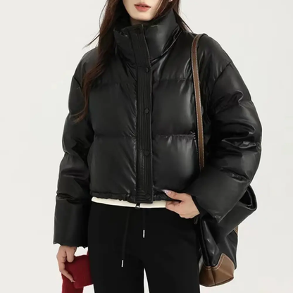 Women's Lightweight Cropped Black Puffer Jacket