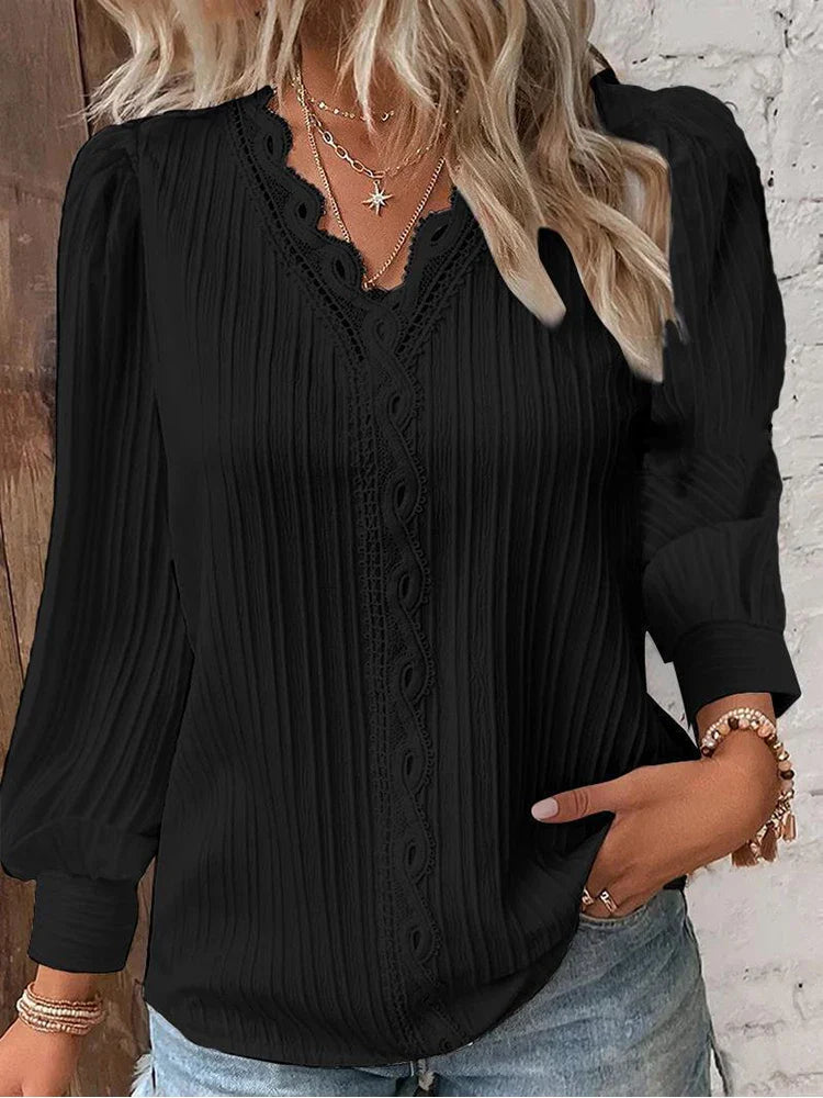 Women's Lightweight Lace Puff Sleeve Blouse