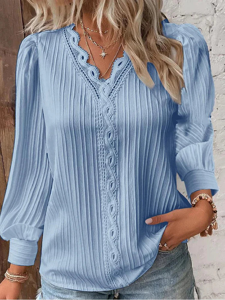 Women's Lightweight Lace Puff Sleeve Blouse