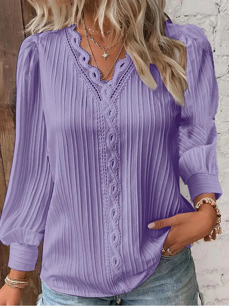 Women's Lightweight Lace Puff Sleeve Blouse