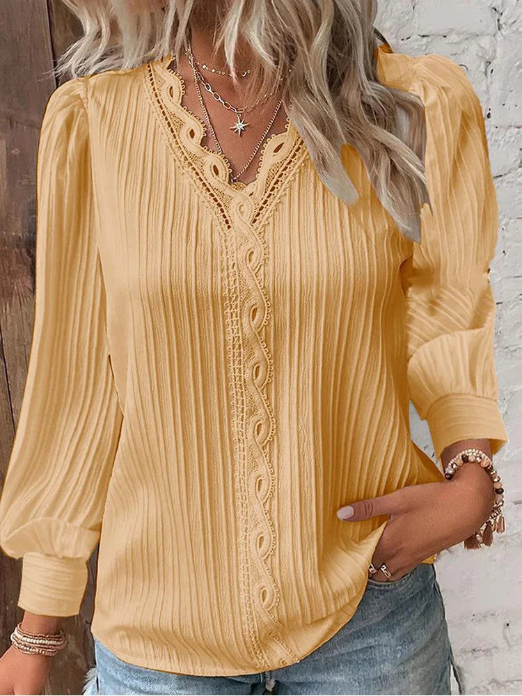 Women's Lightweight Lace Puff Sleeve Blouse