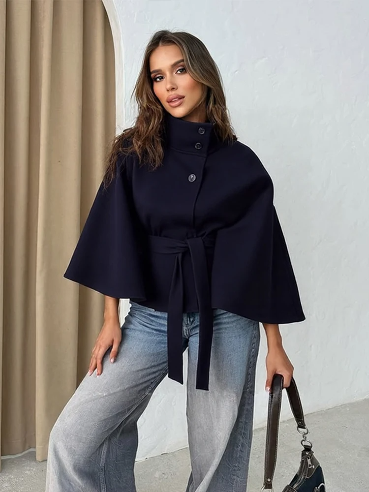 Women's Loose Fit High Collar Cape Jacket