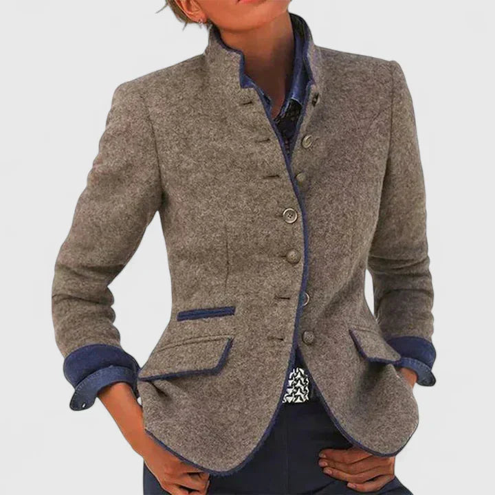 Women's Modern High Collar White Cardigan Sweater