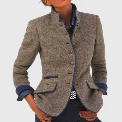 Women's Modern High Collar White Cardigan Sweater
