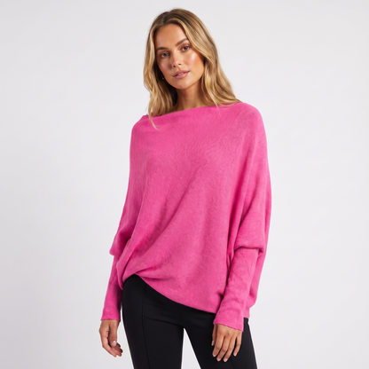 Women's Oversized Knit Sweater with Batwing Sleeves