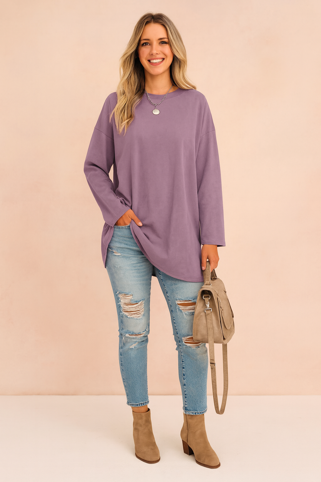 Women's Relaxed Oversized Long Sleeve Tunic Top