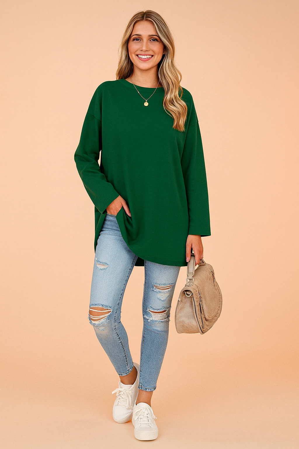 Women's Relaxed Oversized Long Sleeve Tunic Top