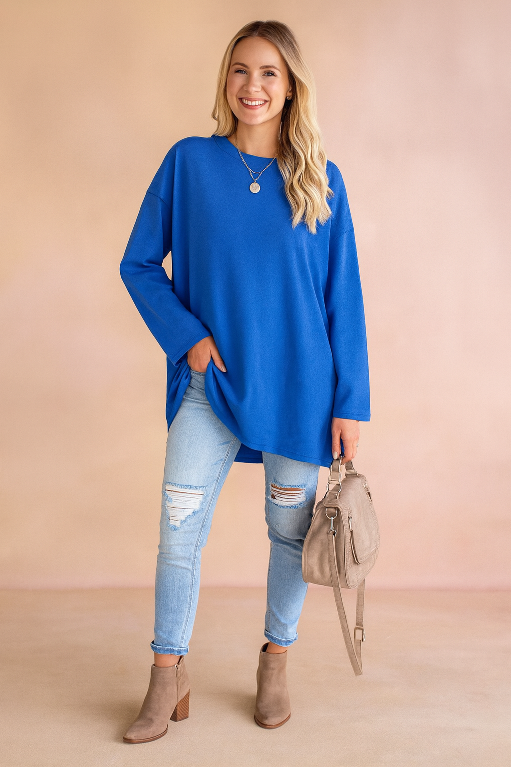 Women's Relaxed Oversized Long Sleeve Tunic Top
