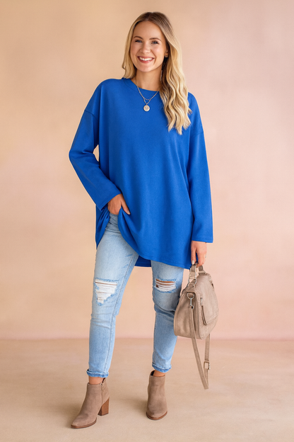 Women's Relaxed Oversized Long Sleeve Tunic Top