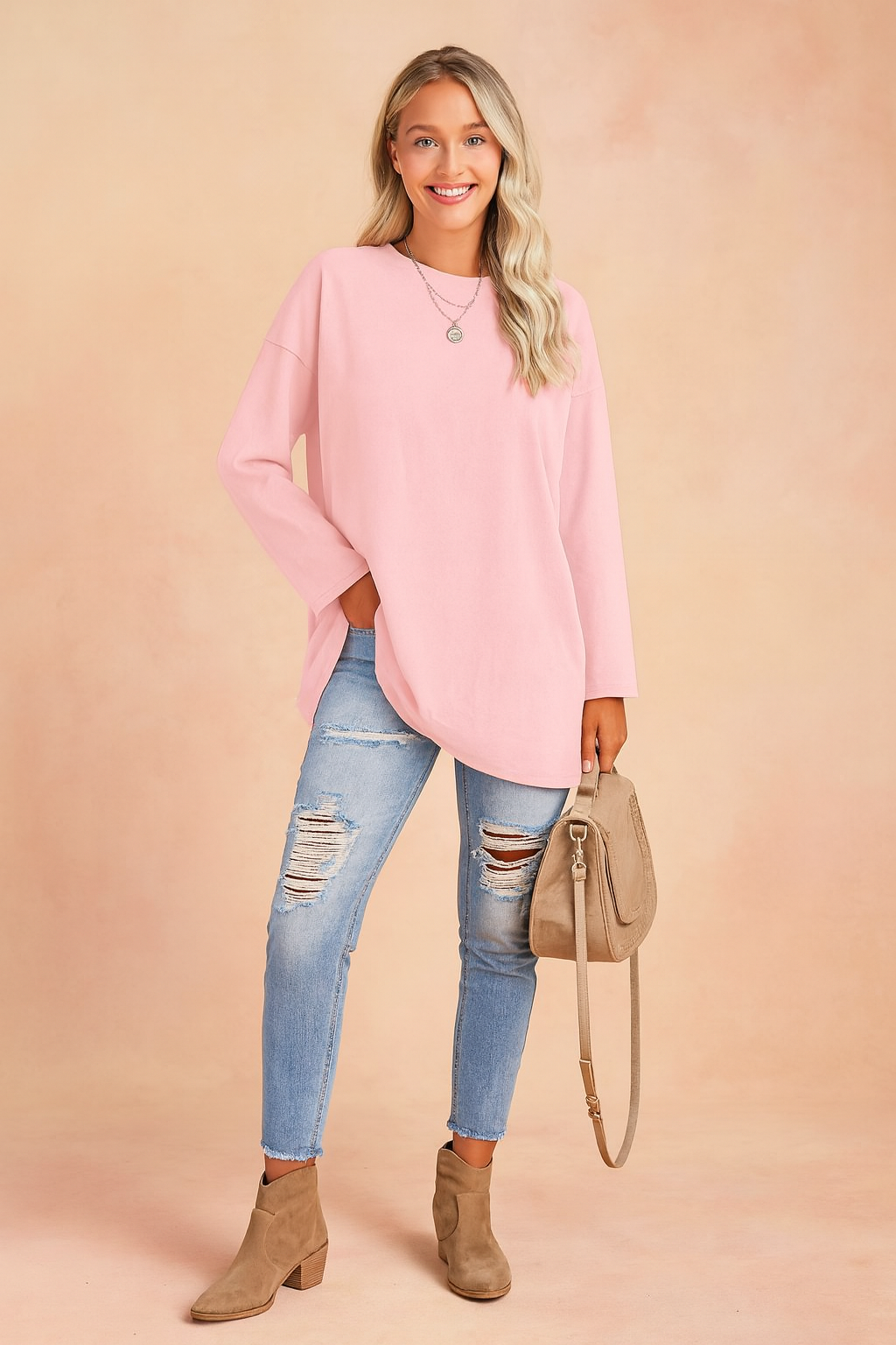 Women's Relaxed Oversized Long Sleeve Tunic Top