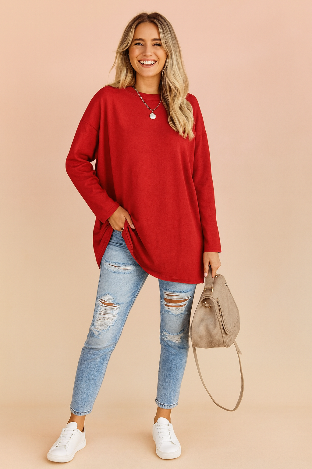 Women's Relaxed Oversized Long Sleeve Tunic Top