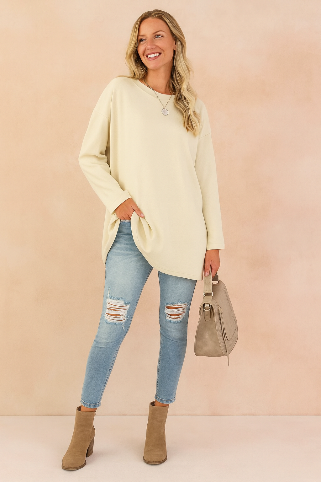 Women's Relaxed Oversized Long Sleeve Tunic Top