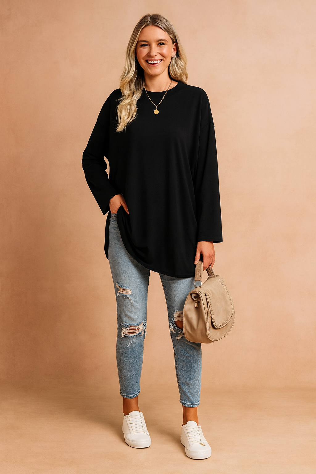 Women's Relaxed Oversized Long Sleeve Tunic Top