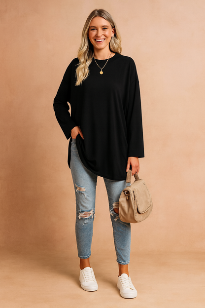 Women's Relaxed Oversized Long Sleeve Tunic Top