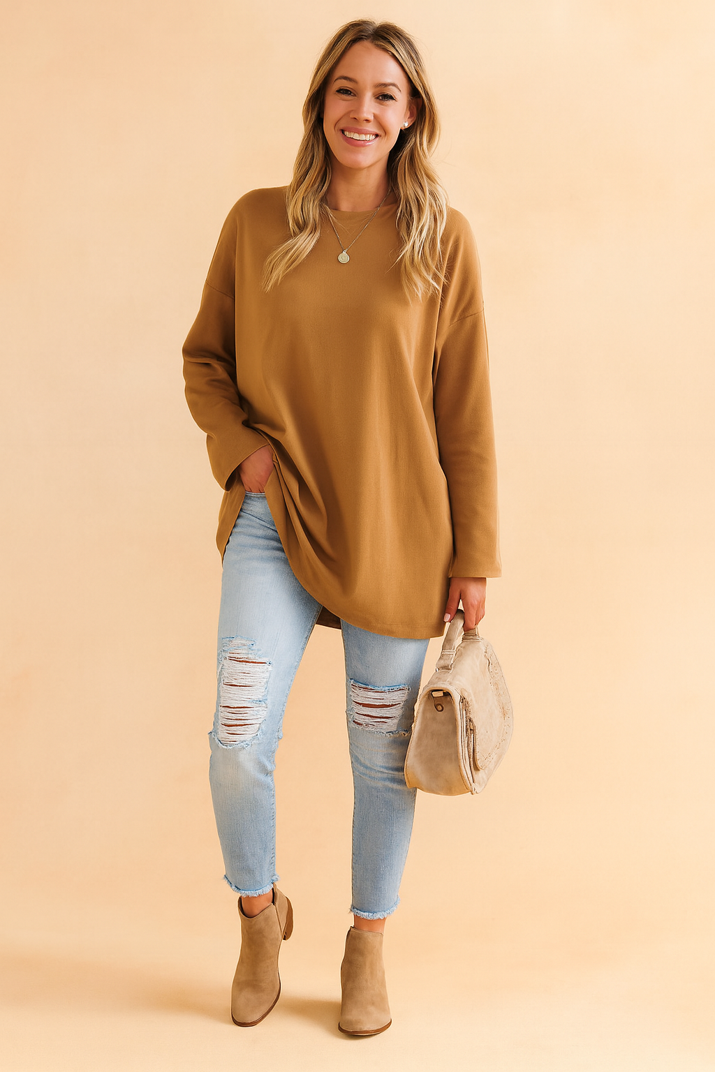 Women's Relaxed Oversized Long Sleeve Tunic Top
