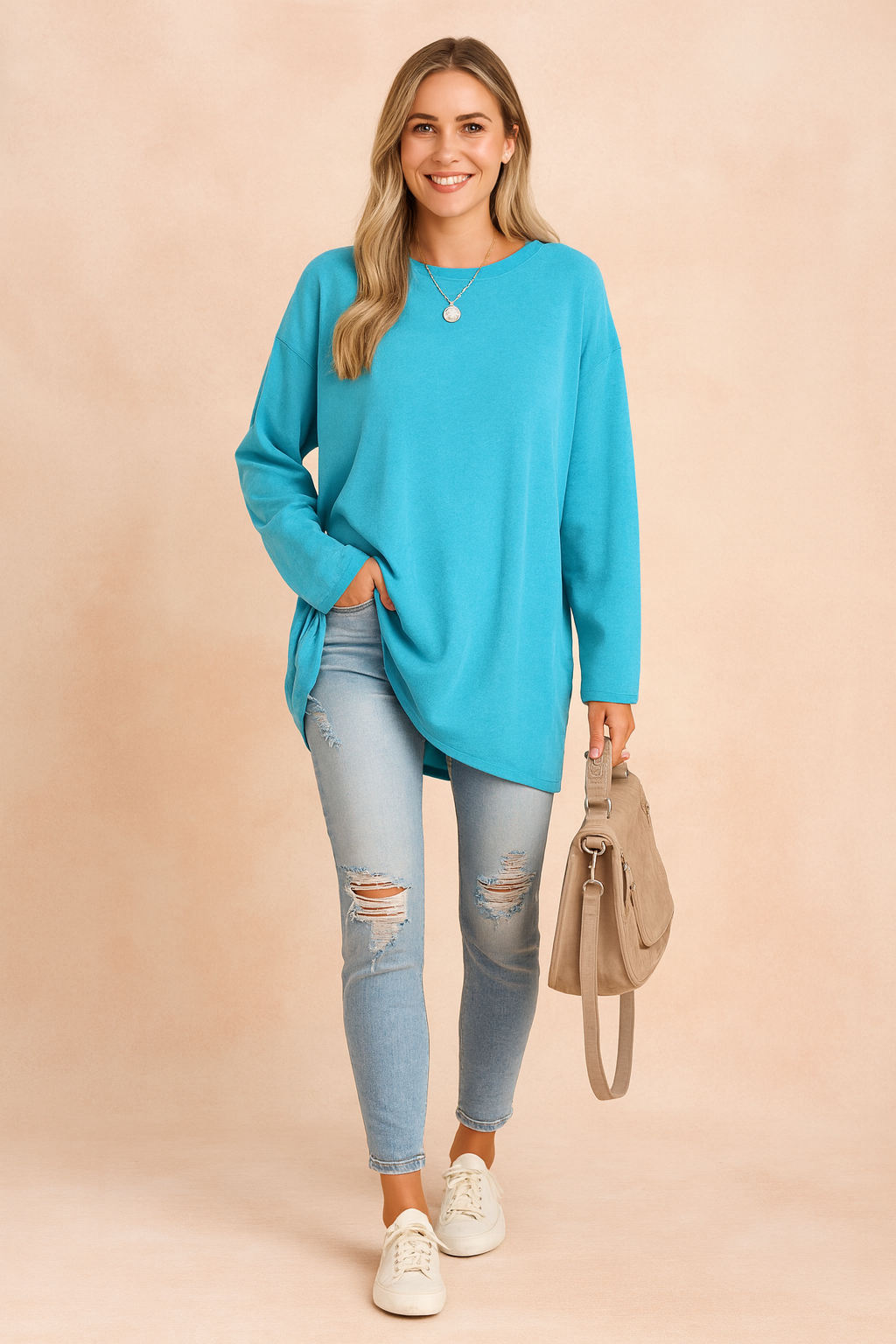 Women's Relaxed Oversized Long Sleeve Tunic Top