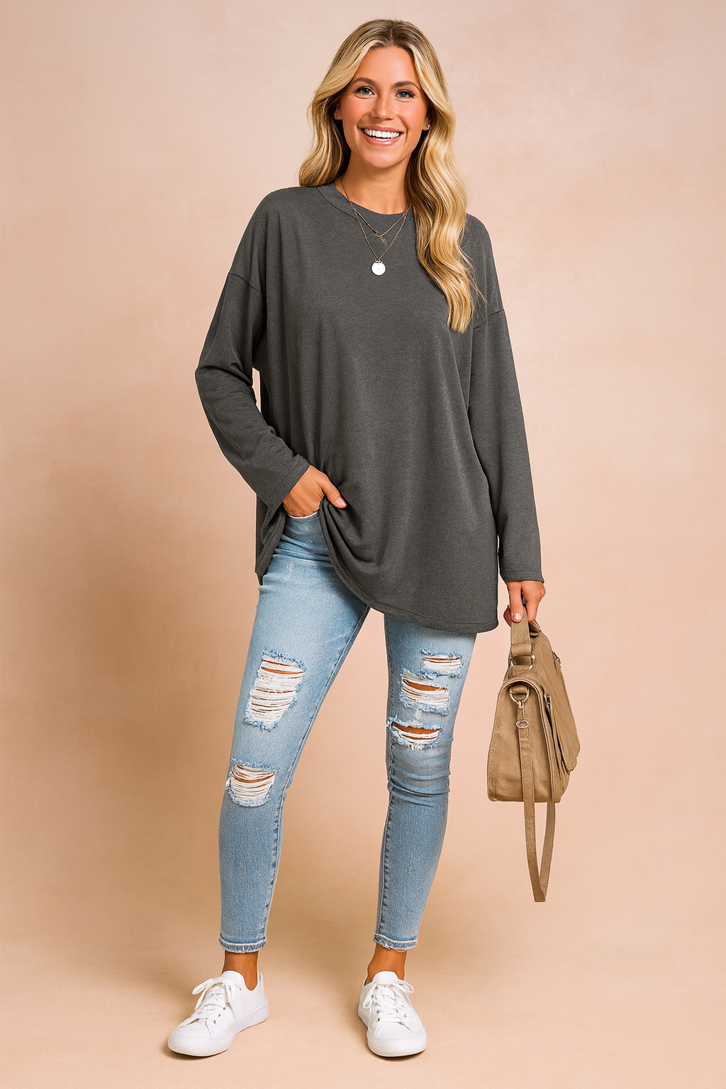 Women's Relaxed Oversized Long Sleeve Tunic Top