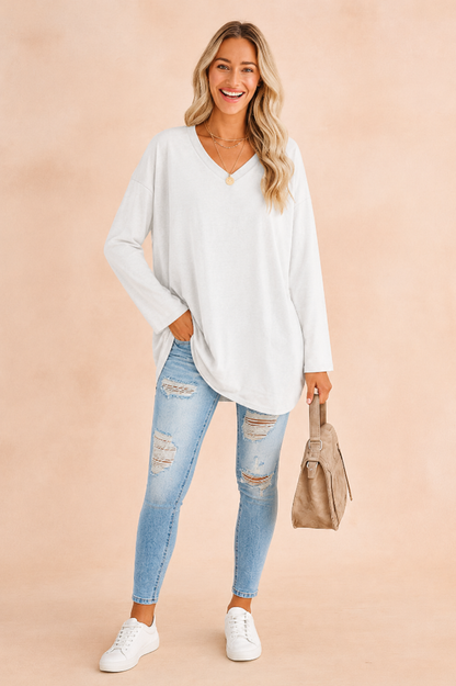 Women's Relaxed Oversized Long Sleeve Tunic Top