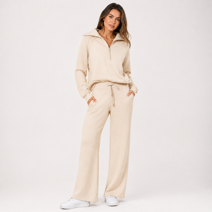 Women's Relaxed Zip-Up Wide Leg Lounge Set