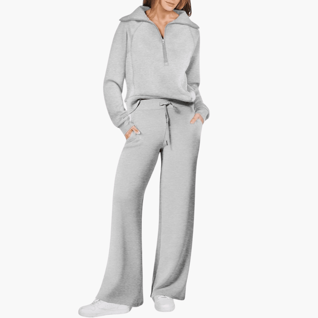 Women's Relaxed Zip-Up Wide Leg Lounge Set