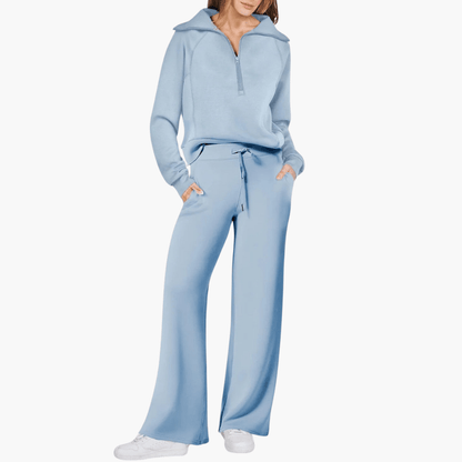 Women's Relaxed Zip-Up Wide Leg Lounge Set