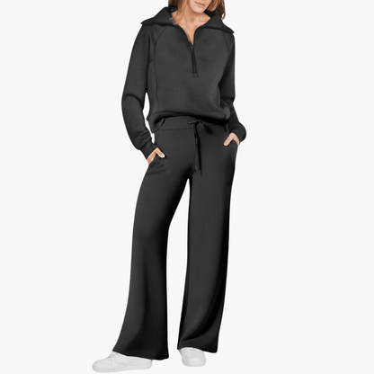 Women's Relaxed Zip-Up Wide Leg Lounge Set