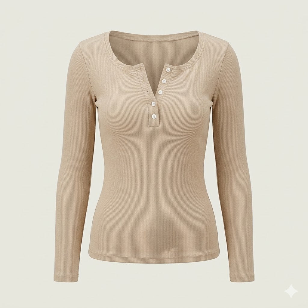 Women's Slim Fit Ribbed Button Top