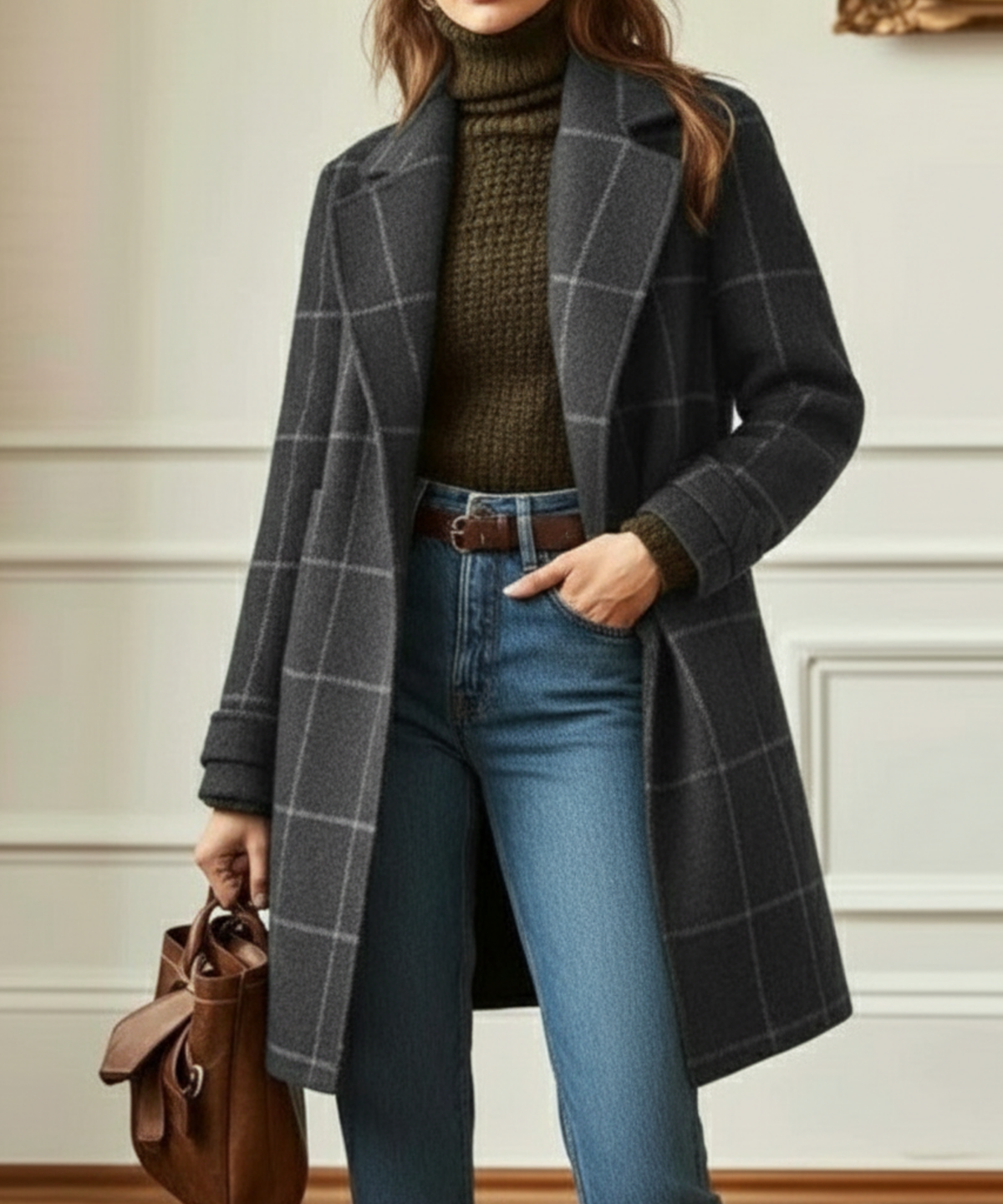 Women's Structured Wool Check Winter Coat