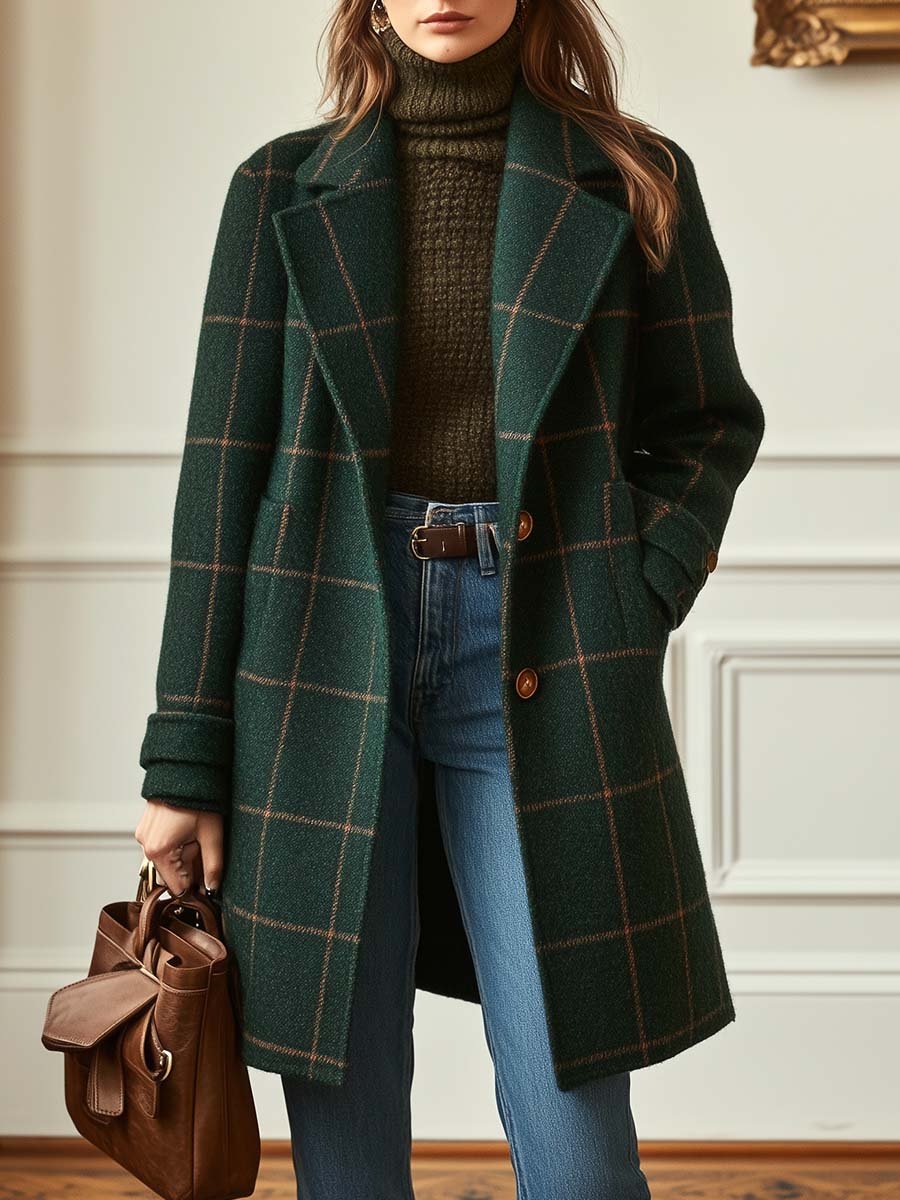 Women's Structured Wool Check Winter Coat