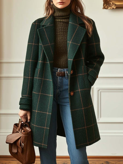 Women's Structured Wool Check Winter Coat